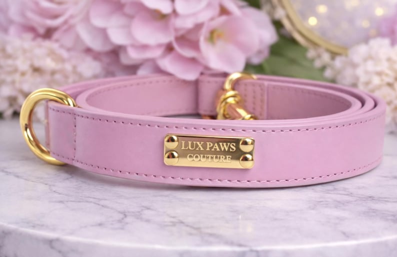 Handgemaakte designer hondenhalsband – roze kristal en goud luxe huisdieraccessoire Leash