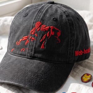 Minimalist Spider Hero Embroidered Vintage Dad Hat Outline Design Web Head Cap
