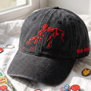 Minimalist Spider Hero Embroidered Vintage Dad Hat Outline Design Web Head Cap