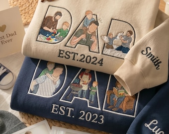 Benutzerdefiniertes Dad-Sweatshirt mit Foto in den Buchstaben, personalisiertes Vatertagsgeschenk, gestickter gesichtsloser Porträt-Hoodie, Dad Est Year-Pullover