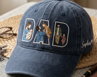 Chapeau papa personnalisé avec enfants, chapeau père personnalisé, chapeau portrait de famille, cadeau papa, cadeau fête des pères, casquette brodée personnalisée, cadeau nouveau papa