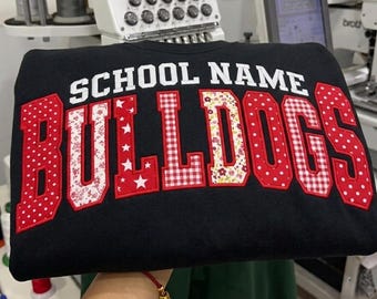 Sweatshirt met gepersonaliseerde Bulldogs-mascotte, applicatie, schoolkleding, teamtrui, gepersonaliseerde outfit voor voetbalwedstrijden, retro varsity-kleding
