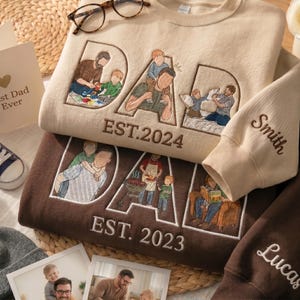 Custom Dad Sweatshirt with Photo Inside Letters, Personalized Father's Day Gift, Embroidered Faceless Portrait Hoodie, Dad Est Year Sweater
