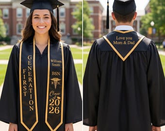 Estola personalizada con cuello en V estampada para graduación de enfermería, banda universitaria personalizada para cualquier especialidad, regalo estético para graduados con nombre y título universitario.