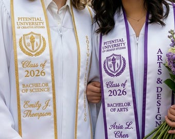 Estola de graduación de ingeniería bordada a medida, banda universitaria personalizada para cualquier especialidad, regalo de graduación moderno y estético con nombre