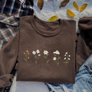 Embroidered Wild Flowers Sweatshirt, Flowers Sweatshirt, Floral Sweatshirt, Gift For Garden Lover