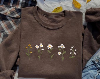 Embroidered Wildflower Sweatshirt, Floral Garden Crewneck