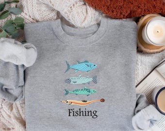 Embroidered Fish Sweatshirt, Vintage Fishing Graphic