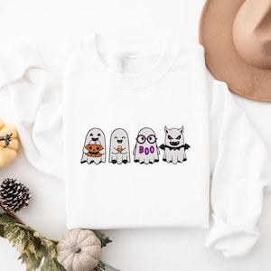 Felpa di Halloween con fantasma carino ricamato, felpa di Halloween con fantasma, felpa di Halloween, maglietta con fantasma, regalo di Halloween, stagione spettrale