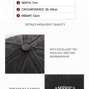 May include: A baseball cap with a 7cm width, 56-59cm circumference, and 12cm height. The cap features an embroidered design with the text AMERICA 1776 and two crossed flags. It includes a fabric strap with a metal buckle and detailed stitching.