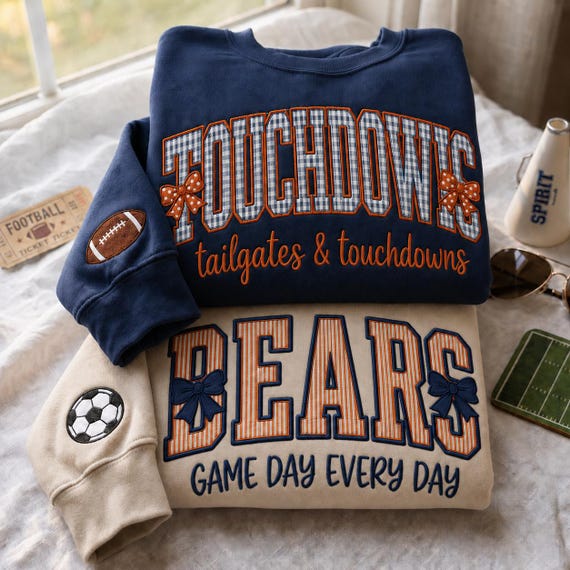 Custom Varsity Applique Sweatshirt, Personalized School Name Crewneck, Embroidered Patchwork College Spirit Sweatshirt
