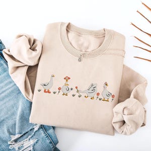 Felpa con oca da giardino ricamata, maglione con oca, felpa con oca carina, felpa con animali
