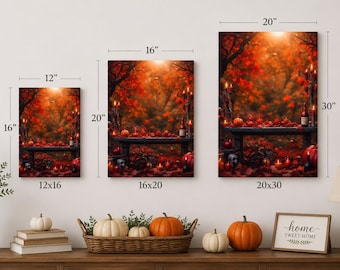 Jack & Sally Fall Canvas Art: Spooky Romantic Bench Scene