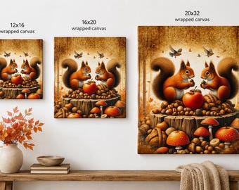 Autumn Squirrel Canvas Print | Rustic Woodland Wildlife Wall Art