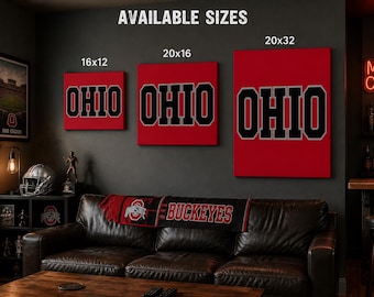 Ohio Football Fan Canvas | Scarlet & Gray Wall Art | Man Cave Canvas Print | Game Room Decor | Sports Fan Gift | Ready to Hang Canvas
