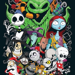 Jack and Friends | Handmade Stretched Canvas | Halloween and Tim Burton Art