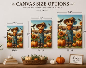 Handmade Scarecrow Canvas Wall Art: Pumpkin Patch & Sunflower Fall Decor