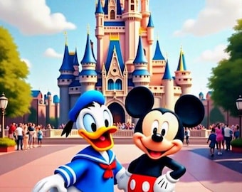 Mickey and Donald Canvas Wall Art – Magic Kingdom Disney Scene | Kids Room & Nursery Décor | Disney Gift | Ready to Hang