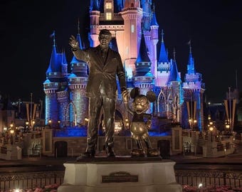 Large Walt and Mickey Statue Canvas Print – Iconic Magic in Every Detail