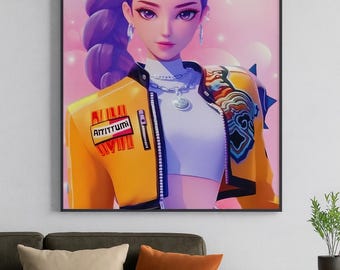 Anime K-Pop Inspired Canvas Art, Japanese Style Wall Decor, Modern Room Print