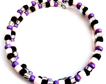 Purple Mixed Glass Bead Memory Wire Bracelet | Mother's Day