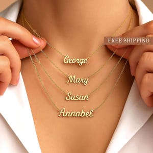 14K Gold Name Necklace, Personalized Name Necklace, Custom Name Pendant Necklace, Minimalist Name Jewelry for Women, Gift for Her