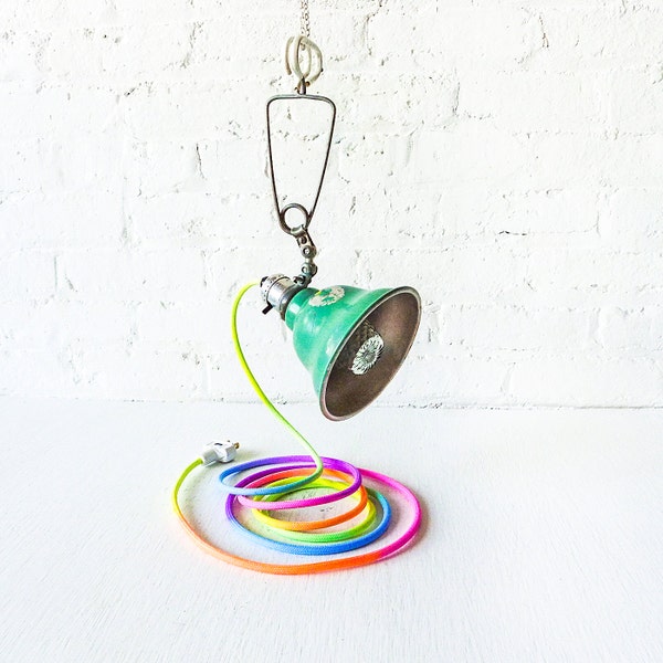 RESERVED FOR KIM - Industrial Mint Clip Clamp Lamp -  Hand Dyed Neon Ombre Pastel Rainbow Cloth Color Cord