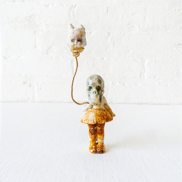 Dismembered Enchantment - Balloon Head Girl - Antique German Bisque Doll with Ocean Jasper Crystal Skull OOAK