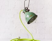 Vintage Electrolite Mint Green Clip Lamp - Pastel Spring Chic - Yellow Neon Net Cord - Factory Industrial Lighting - Unique Home Decor