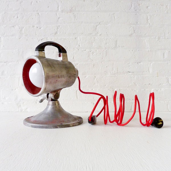 Vintage Industrial Stage Light w/ Red Color Cord