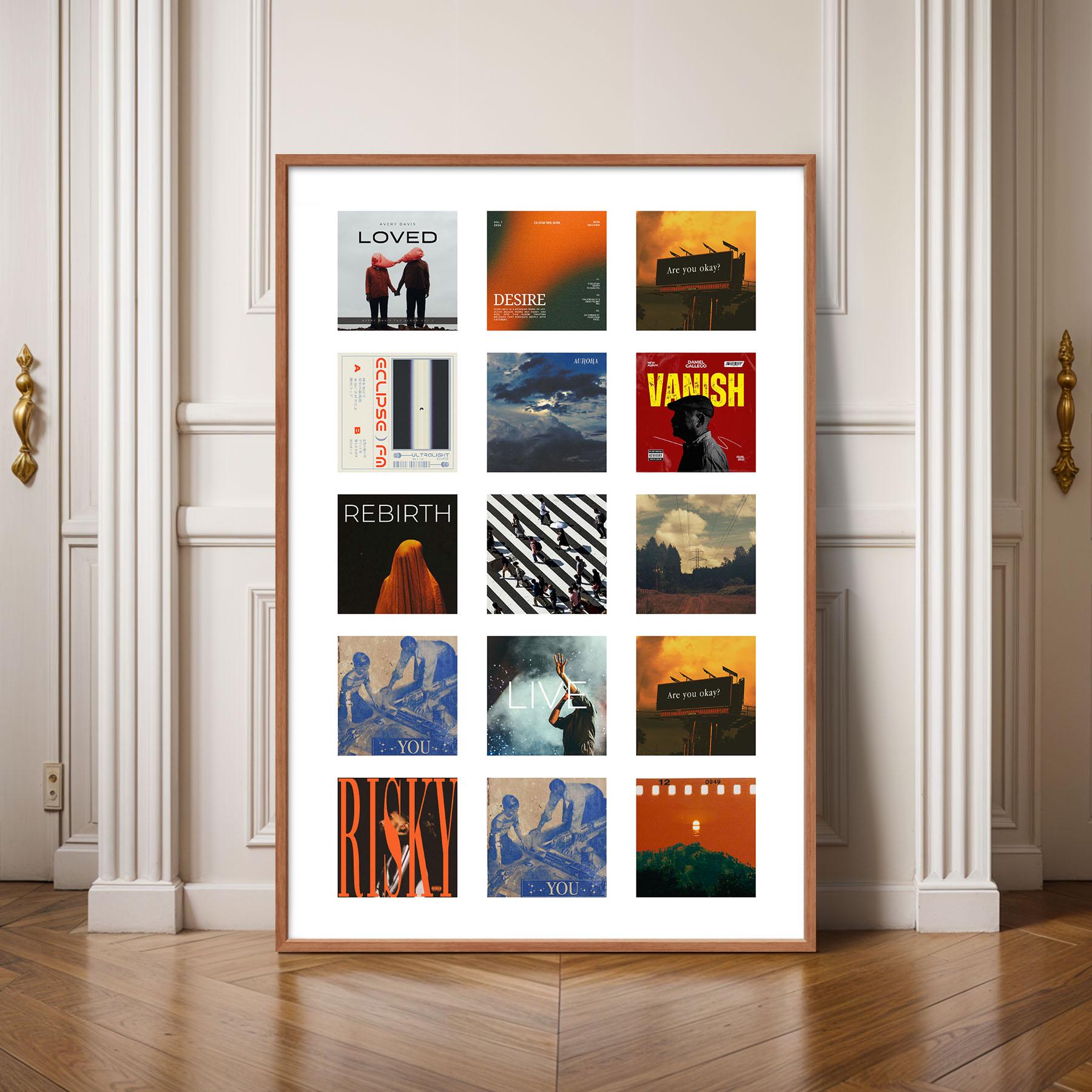 Custom Album Cover Collage Print – 15 Album Cover Grid Layout ...