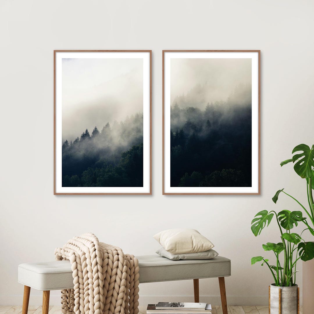 Foggy Forest Print Set of 2 – Misty Pine Tree Print, Moody Nature ...