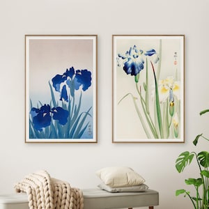 Japanese Iris Flower Print Set – Ohara Koson Botanical Wall Art, Vintage Floral Poster, Shin Hanga Nature Print, Japandi Decor