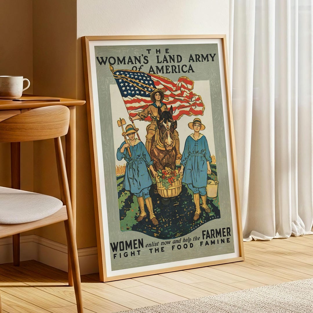Woman’s Land Army of America Poster – Vintage WWI Farm Women Print ...