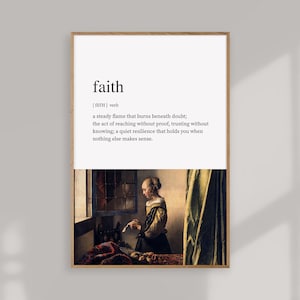 Impresión de definición de fe: Niña leyendo una carta, Johannes Vermeer, Arte mural con definición, Impresión literaria, Decoración de pared con citas, Impresión inspiradora