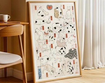 Japanese Cat Studies Poster – Vintage Ukiyo-e Art Print, Traditional Japanese Painting, Hokusai Cat Wall Art, Asian Minimal Decor