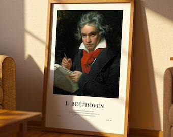 Beethoven Portrait – Classical Composer Print, Vintage Music Print, Ludwig van Beethoven Painting, Inspirational Quote Print