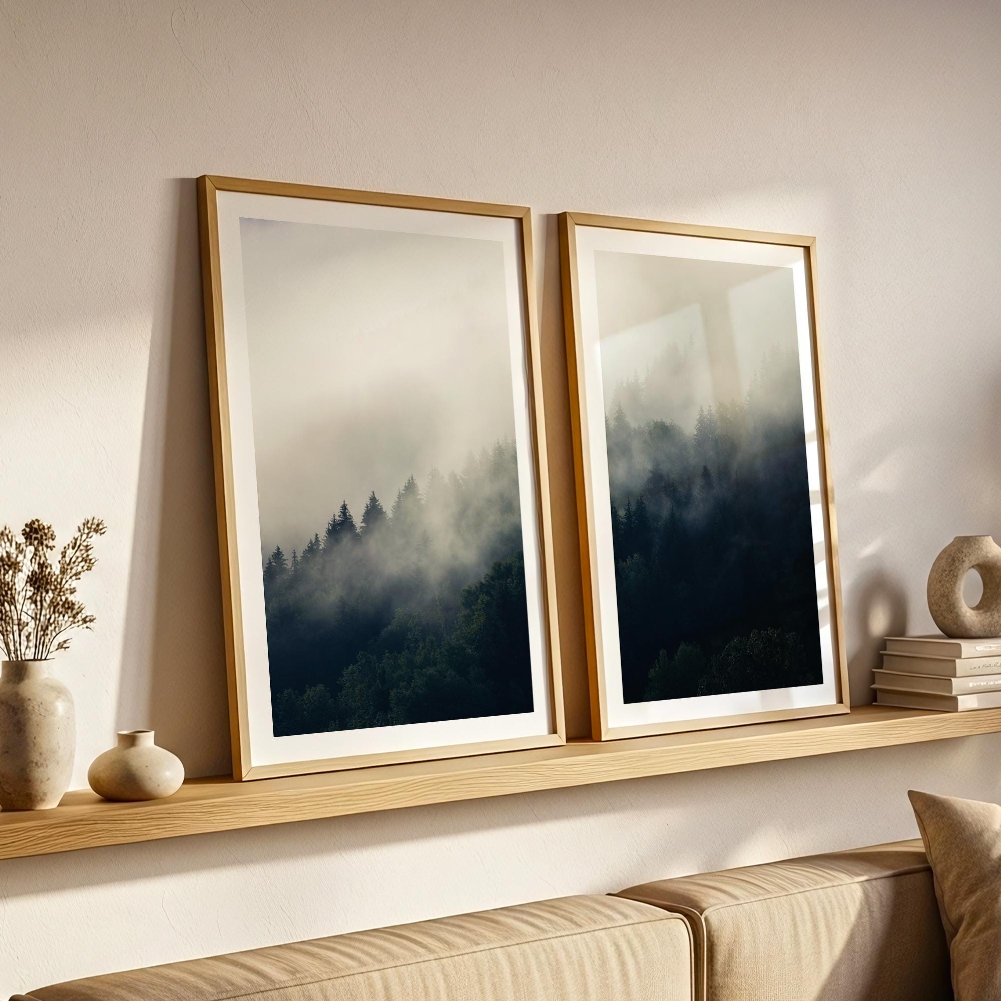 Foggy Forest Print Set of 2 – Misty Pine Tree Print, Moody Nature ...