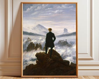 Friedrich Poster – Wanderer Above the Sea of Fog Print, Caspar David Friedrich Painting, Romantic Landscape Wall Art, German Classic Poster