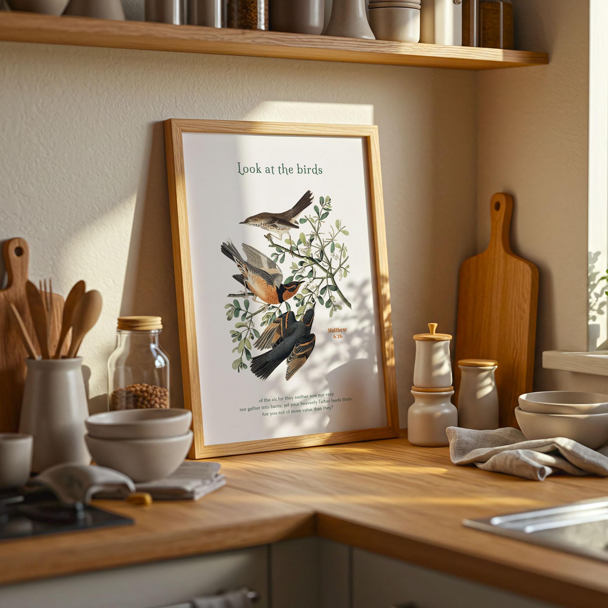 Look at the Birds – Bible Verse Print, Matthew 6:26 Wall Art ...