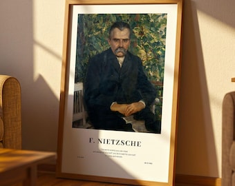 Friedrich Nietzsche Portrait – Classic Philosopher Print, Curt Stoeving Painting, Existential Quote Artwork, Inspirational Quote Print