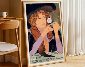 Salon des Cent Poster – Art Nouveau Exhibition Print, French Vintage Wall Art, Paris Gallery Poster, Fine Art Reproduction