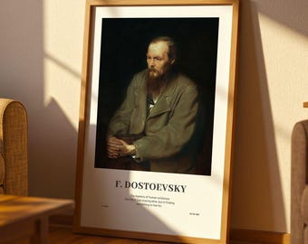 Portrait de Fiodor Dostoïevski - art mural littéraire, citation de Dostoïevski, art de Dostoïevski, art littéraire vintage, affiche d'auteur russe, impression de citation