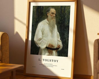 Retrato de León Tolstói – Lámina del escritor clásico, Lámina de pintura de Ilya Repin, Obra de arte de la literatura rusa, Lámina con cita inspiradora