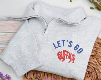 Let’s Go Buffalo Embroidered Quarter Zip Sweatshirt – Retro Game Day Pullover, Crop Top