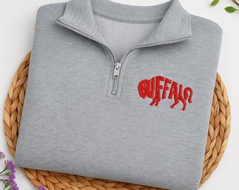 Buffalo Embroidered Quarter Zip Sweatshirt: Cozy Game Day Pullover,