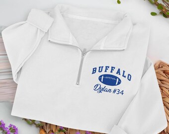 Embroidered Buffalo Quarter Zip Sweatshirt – Personalized Name & Number Football Pullover, Custom Cozy Game Day