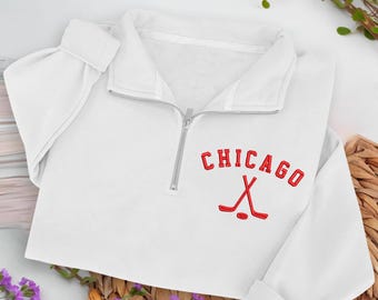 Bluza z haftowanym zamkiem błyskawicznym Chicago Hockey, wygodna mieszanka bawełny