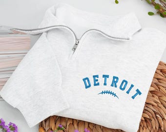 Embroidered Detroit Football Quarter Zip Sweatshirt: Cozy Game Day Pullover