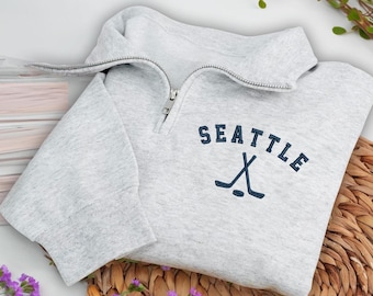 “Seattle Hockey” besticktes Sweatshirt, kuscheliger Pullover aus Baumwollmischung